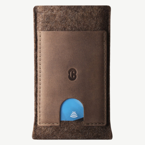Cocones | Felted wool & leather Card Wallet Sleeve, iPhone 11 / Pro / Max - Deep Caramel Brown Cocones | Felted wool & leather Card Wallet Sleeve, iPhone 11 / Pro / Max - Deep Caramel Brown