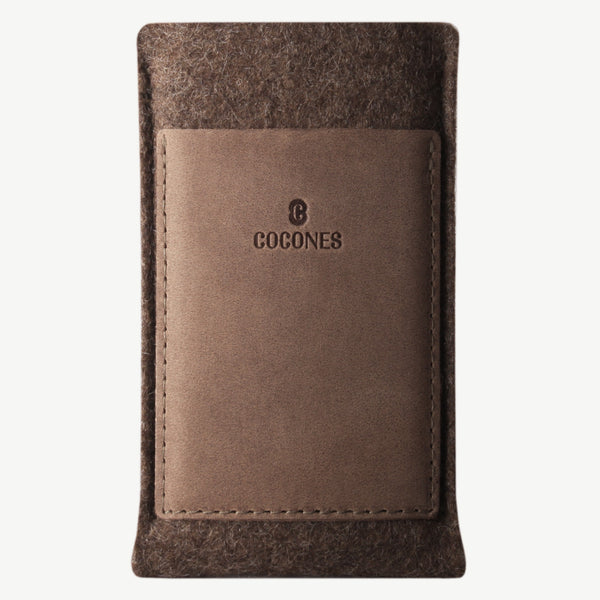 Cocones | Felted wool & leather Card Wallet Sleeve, iPhone 11 / Pro / Max - Deep Caramel Brown Cocones | Felted wool & leather Card Wallet Sleeve, iPhone 11 / Pro / Max - Deep Caramel Brown